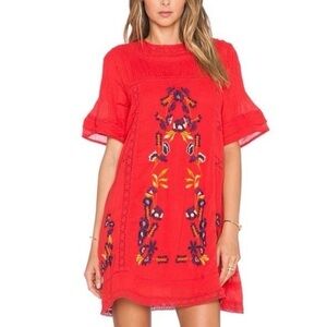 Free People Red Embroidered dress Medium